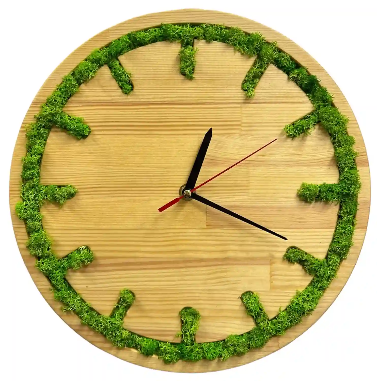Moss-Clock-6 Runde Holzuhr mit Islandmoos Clasik