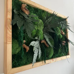 3D Mechový Obraz s Dřevem a Rostlinami