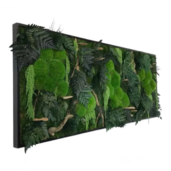 3D Mechový Obraz s Dřevem a Rostlinami