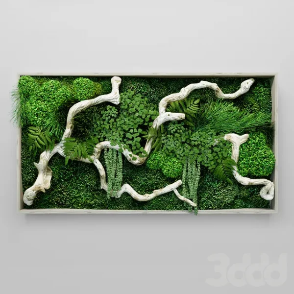 Mechový Obraz s Dřevem a Rostlinami