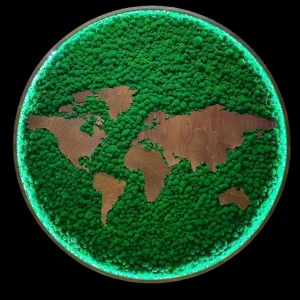 Kulatý Obráz z Sobí Mechů Mapa Světa a Podsvícení