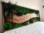 Mechový obraz s dřevem – ořechový lesní krajina